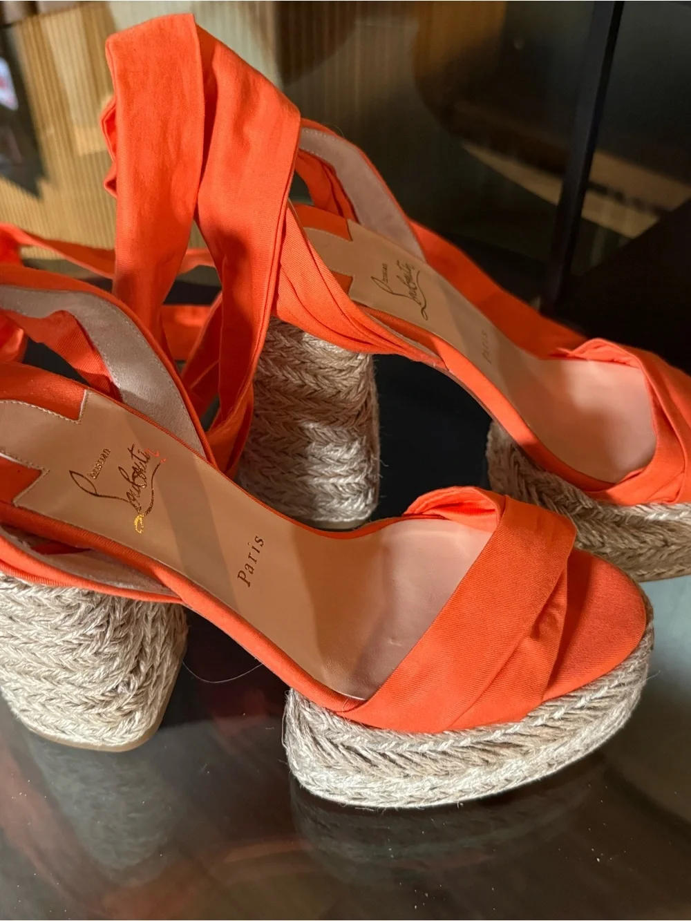 Christian Louboutin Mariza Du Desert 130 Orange Wrap-Ankle Platform Sandals